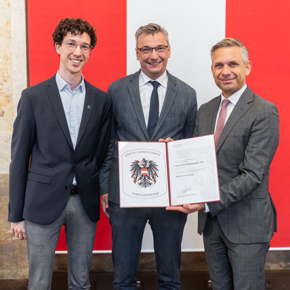 Mehr Informationen zum Thema: ÖGK erhält staatliche Aus­zeichnung für Lehrlings­aus­bildung